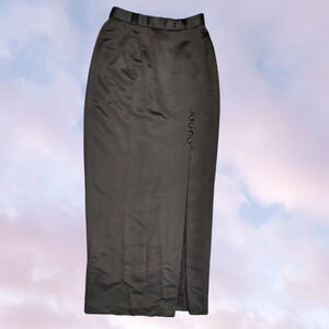 Black Alex Evenings Vintage 90s High Waist Whimsy Goth Satin Vampy Maxi Skirt 6